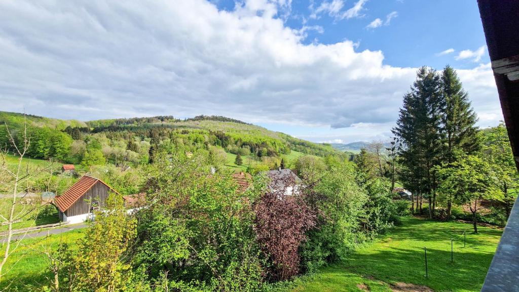a view of a hill with a house and trees at Fewo Jörges in Obernhausen
