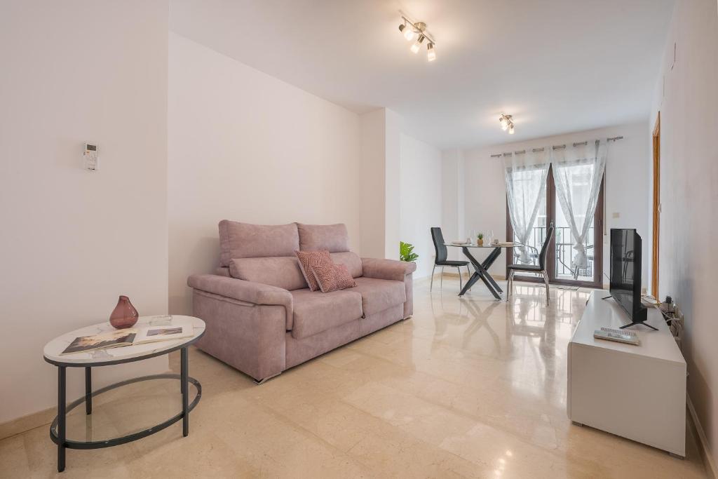 a living room with a couch and a tv at Apartamento Molinillo in Monachil