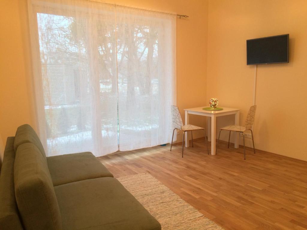 a living room with a couch and a table at Fortuuna 5 Apartment in Tartu