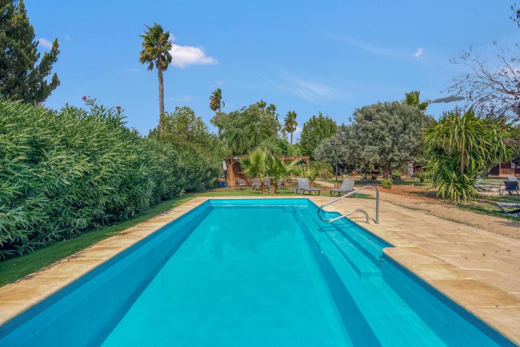 a swimming pool in a yard with trees at Entre Viejos Olivos in Benicolet