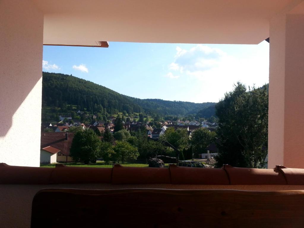 a view from a living room window with a couch at Mayntz' Albjuwel in Meßstetten