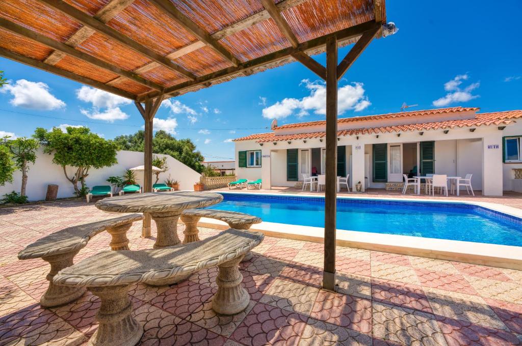 a villa with a swimming pool and a patio at Villas Vanessa & Ruth in Cala en Porter