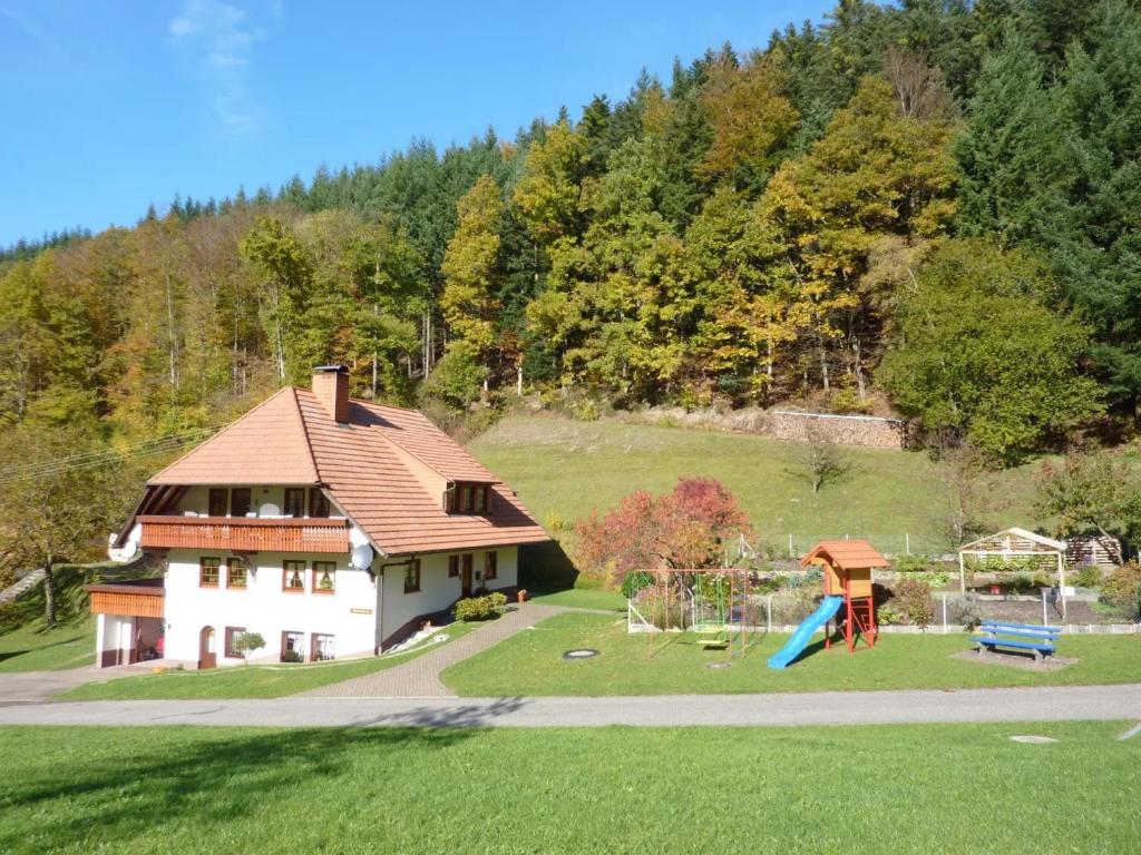 a house with a playground and a slide at Ferienwohnung Moog in Steinach