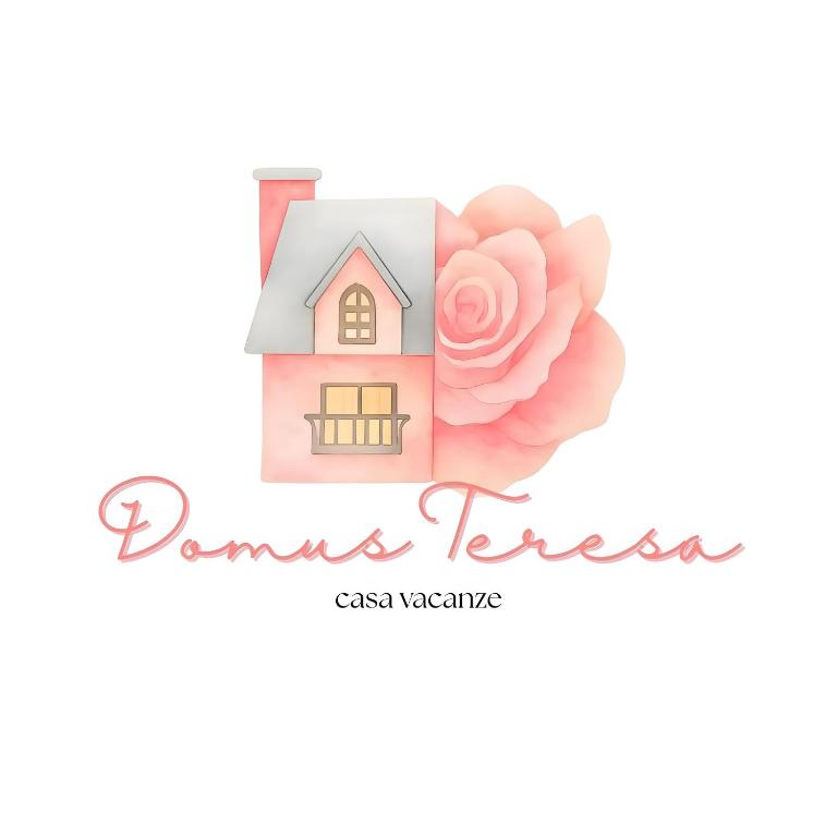 a pink house and a pink flower on a white background at Domus Teresa in Capoterra