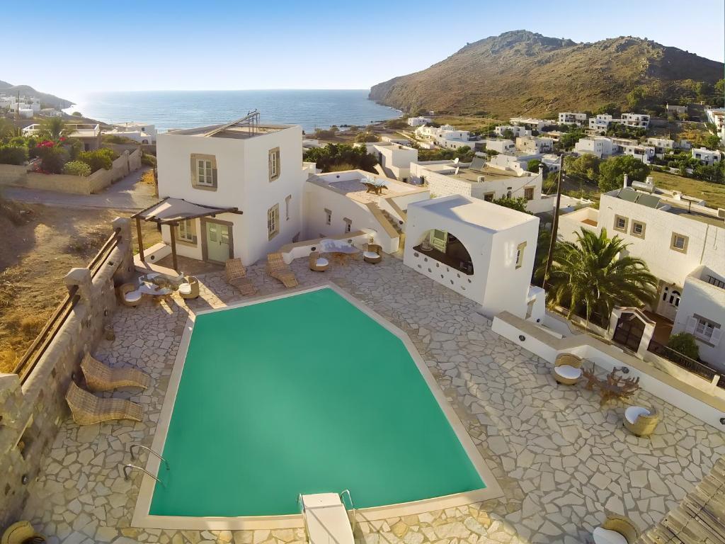 an aerial view of a villa with a swimming pool at Santanna Suites in Patmos