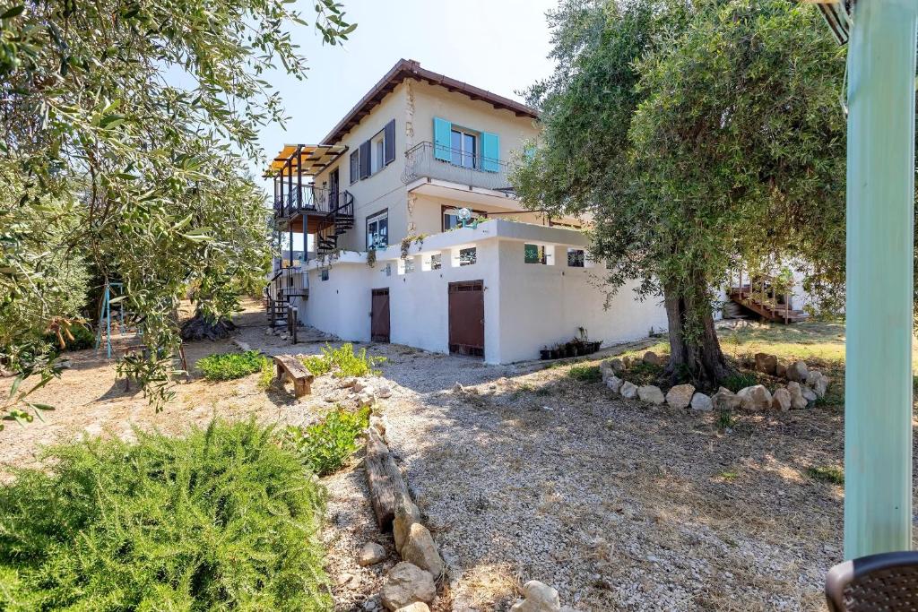 an exterior view of a house with a tree at Il Giglio Rosa in Sorso
