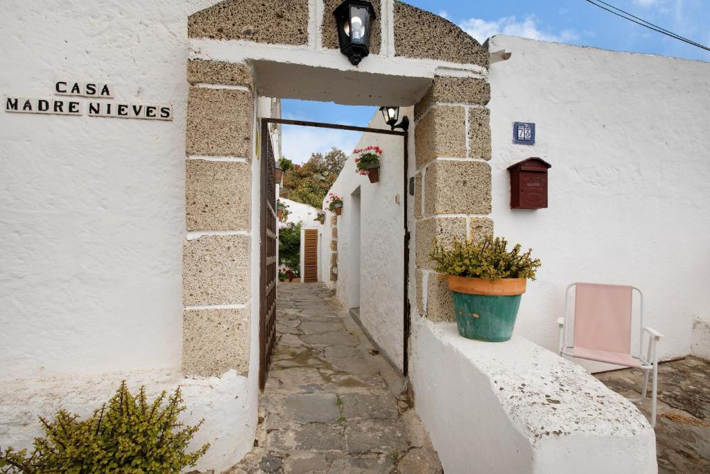 an entrance to a white building with a potted plant at Casa Rural Madre Nieves in Fasnia
