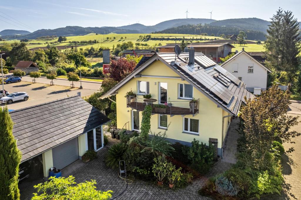 an aerial view of a house with a roof at Im Rosengarten in Zell am Harmersbach