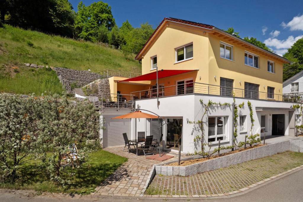 a house on the side of a hill at Ferienwohnung Rebenrain, 80qm in Steinach