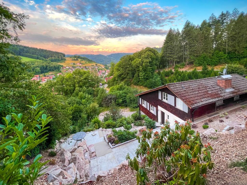 an aerial view of a house in the mountains at Ferienhaus Sara in Seebach