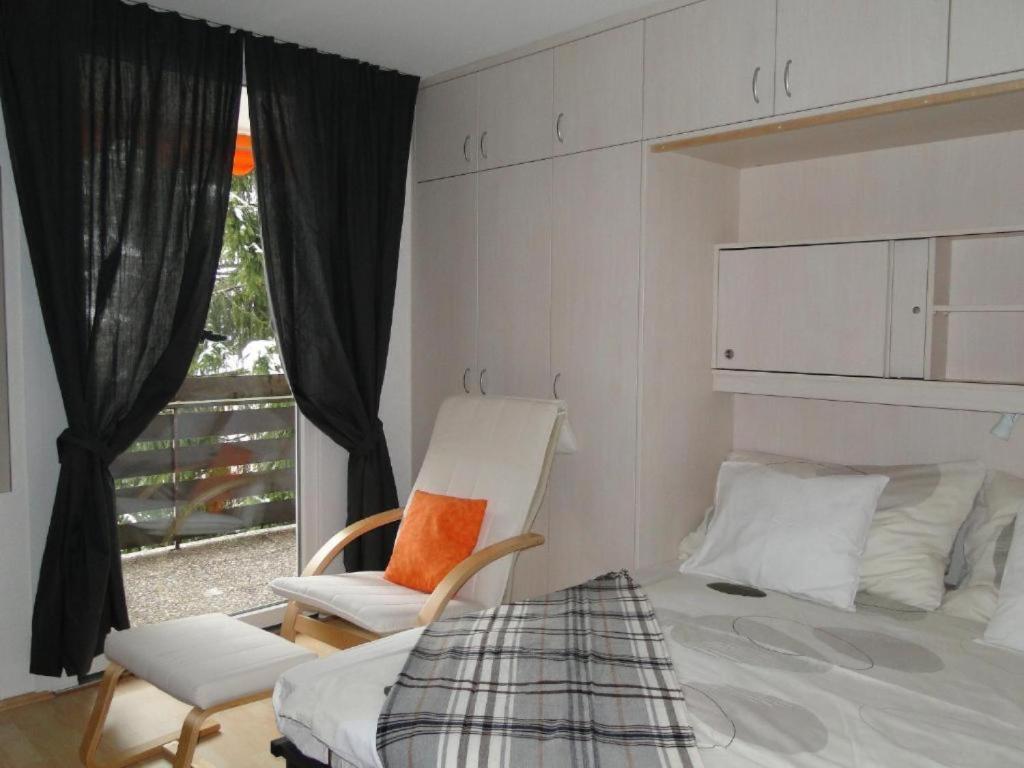 a bedroom with a bed and a chair and a window at Alb Studio in Sankt Blasien in St. Blasien