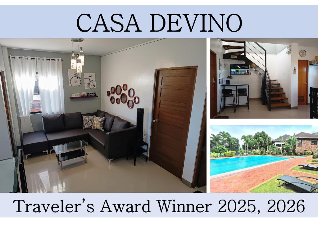 a collage of a living room and a villa at Casa Devino - Spacious 76 SQM 2BR Loft Retreat in Tagaytay - Pool - Free WIFI NETFLIX PARKING PET Stay - located on 3rd Floor in Tagaytay