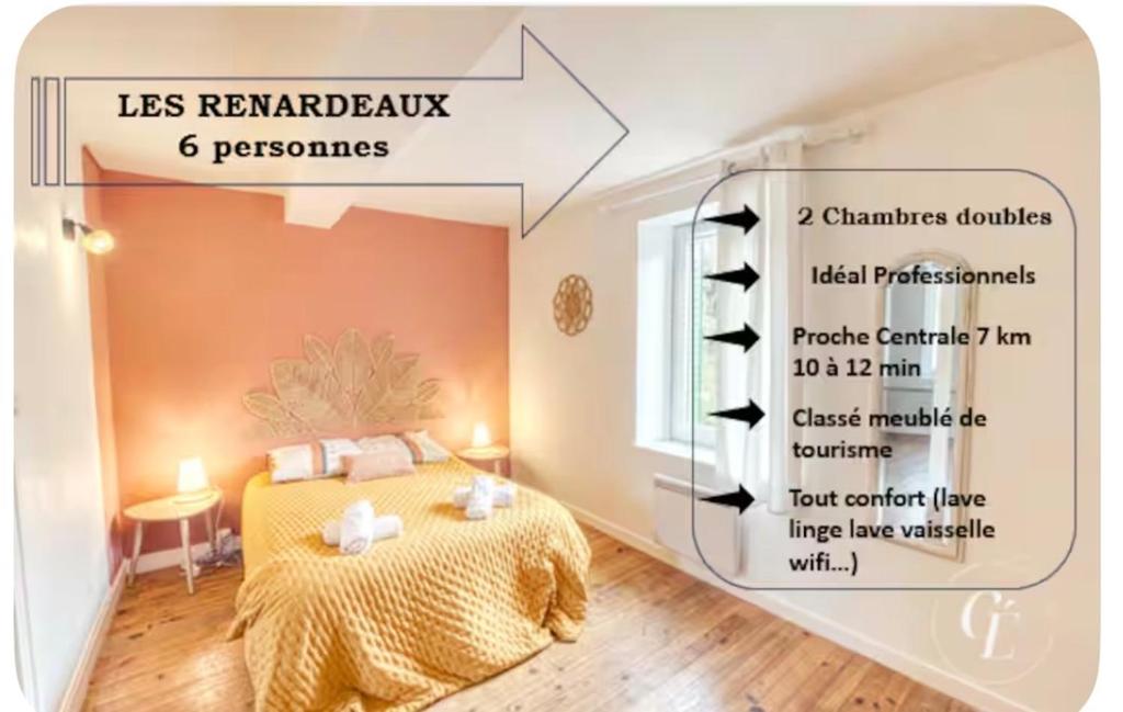a room with a bed and a diagram of a room at les Renardeaux maison cosy idéal PRO CNPE PIPA et Familles in Ambutrix