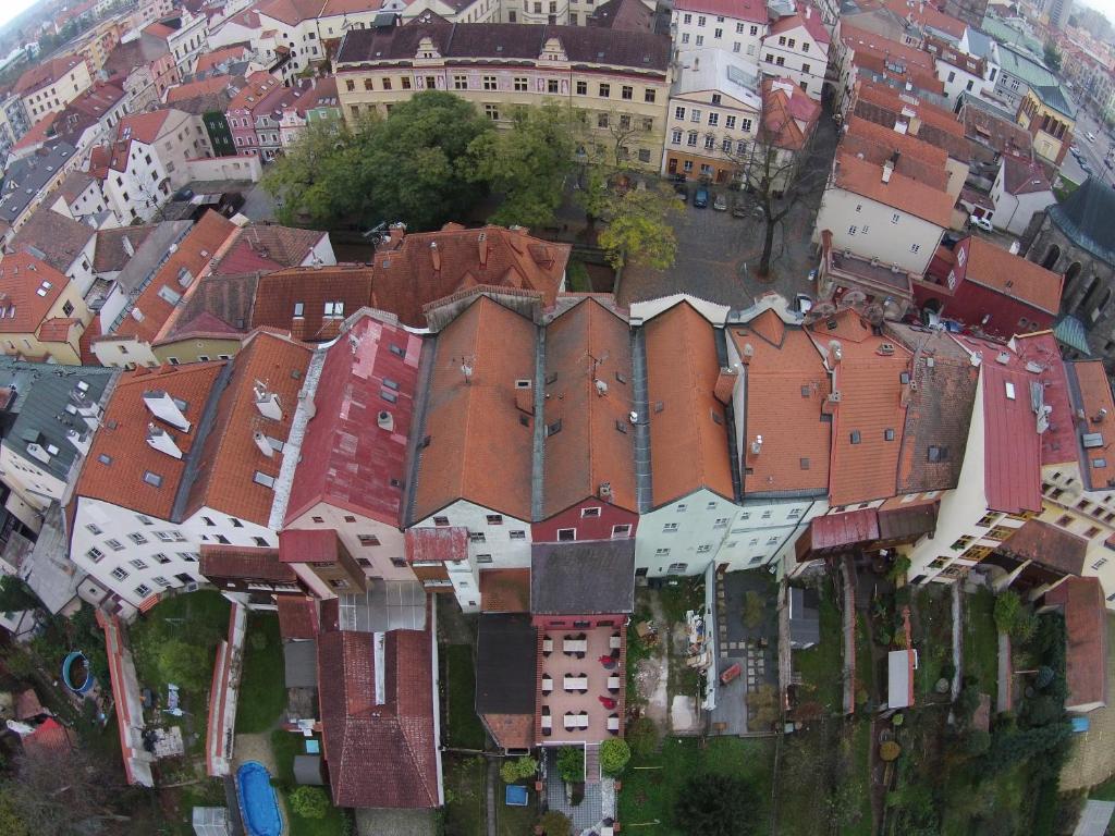 an aerial view of a group of buildings at Hotel 100 in Pardubice