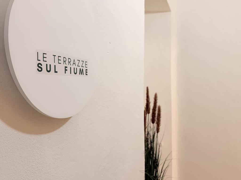 a mirror hanging on a wall next to a plant at Le Terrazze sul Fiume in Santa Sofia