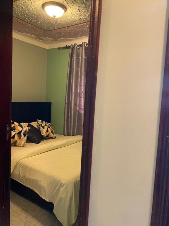 a bedroom with a bed and a mirror at Flat in Jinja City in Jinja
