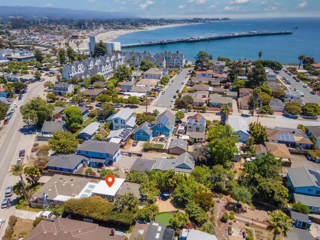 an aerial view of a residential neighbourhood with a harbor at Ohana in Santa Cruz