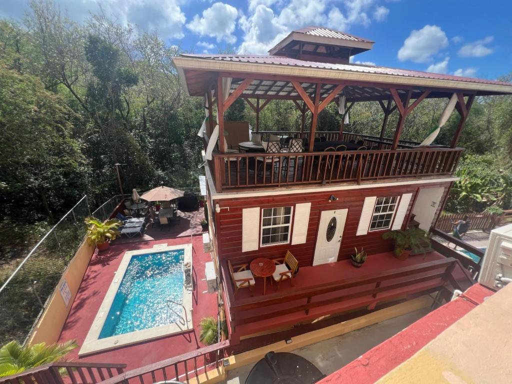 an overhead view of a house with a pool at Caribbean Dream Vacation Property 8 in Reduit