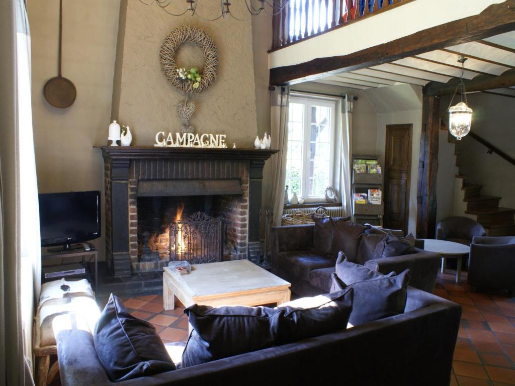 a living room with couches and a fireplace at Malmedy Forestside Home in Malmedy