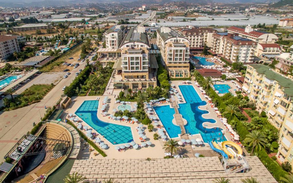 an aerial view of a resort with a pool at Hedef Resort Hotel in Konaklı
