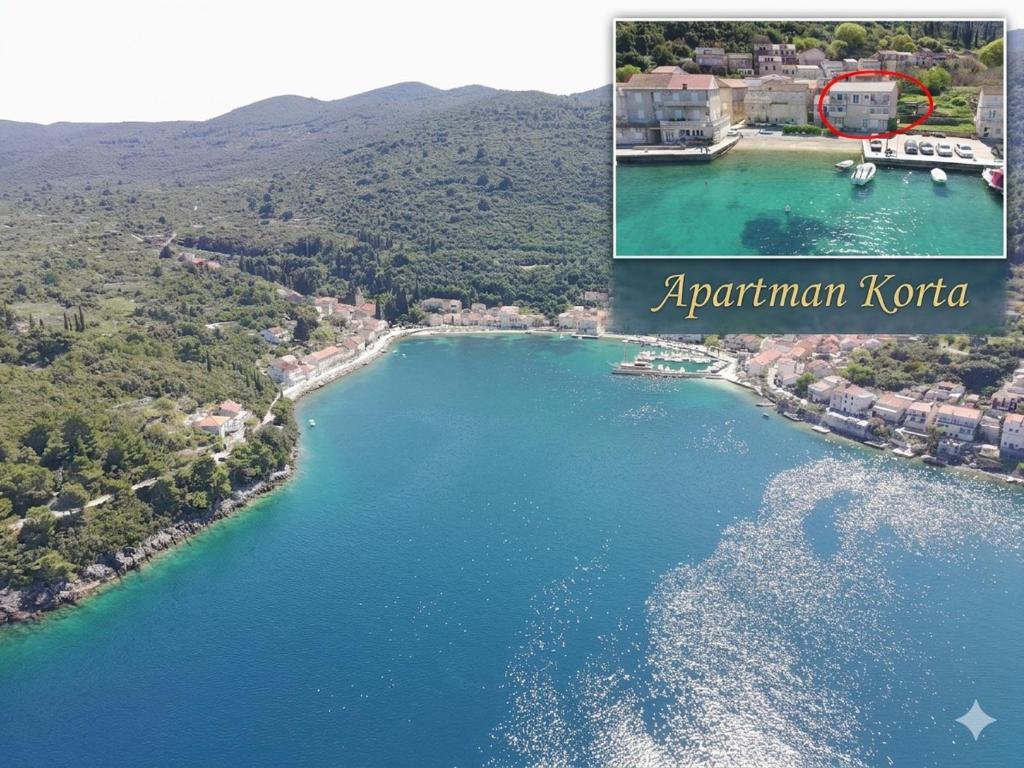 an aerial view of a body of water at Apartments Korta in Račišće