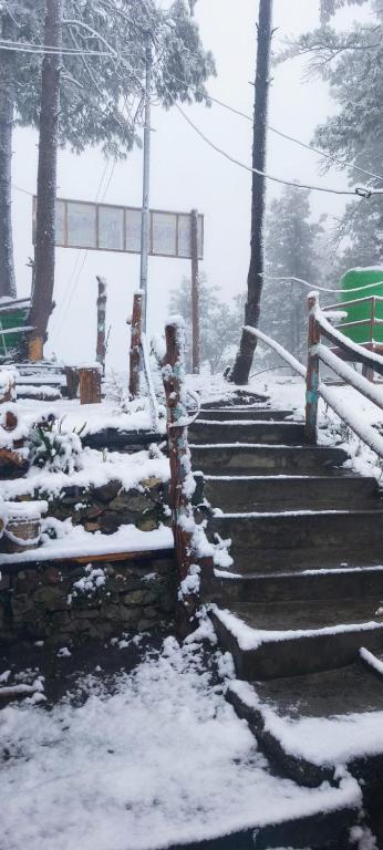 a set of stairs covered in snow in a park at Rara Sunrise Hotel in Chautha