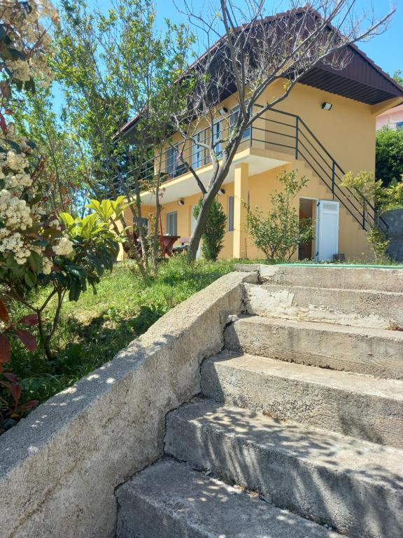 a set of concrete stairs in front of a house at Sonja Sea View House in Zagrađe