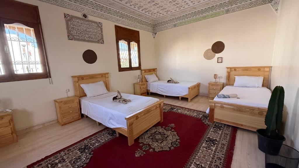 a bedroom with two beds and a cactus in it at Tidmi Wave Anza in Agadir