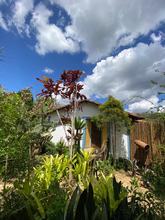 a house in the middle of a garden at Chalés Vista das Montanhas in Lavras Novas