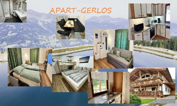a collage of photos of a living room at apart-gerlos in Gerlos