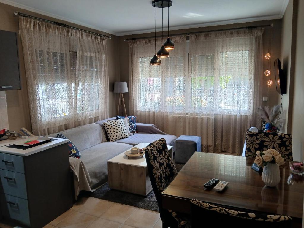 a living room with a couch and a table at Dimitris Apartment in Karditsa