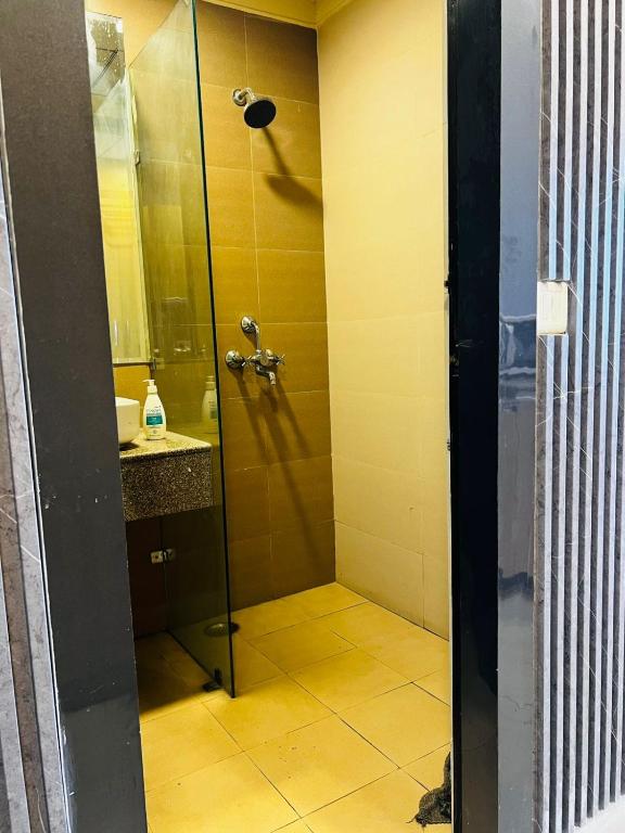 a bathroom with a shower and a sink at THE MOONLIGHT STUDIo in Noida