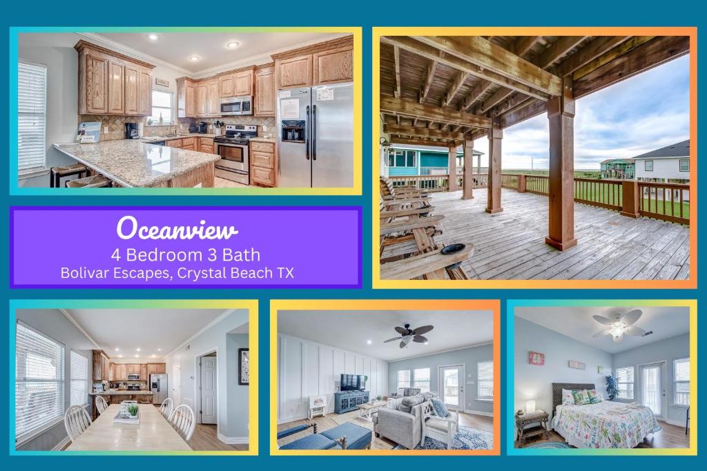 a collage of pictures of a kitchen and a living room at Oceanview home in Crystal Beach