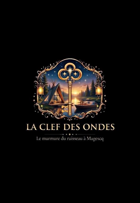 a logo for a hotel with a key and a tent at La Clef des Ondes in Magescq