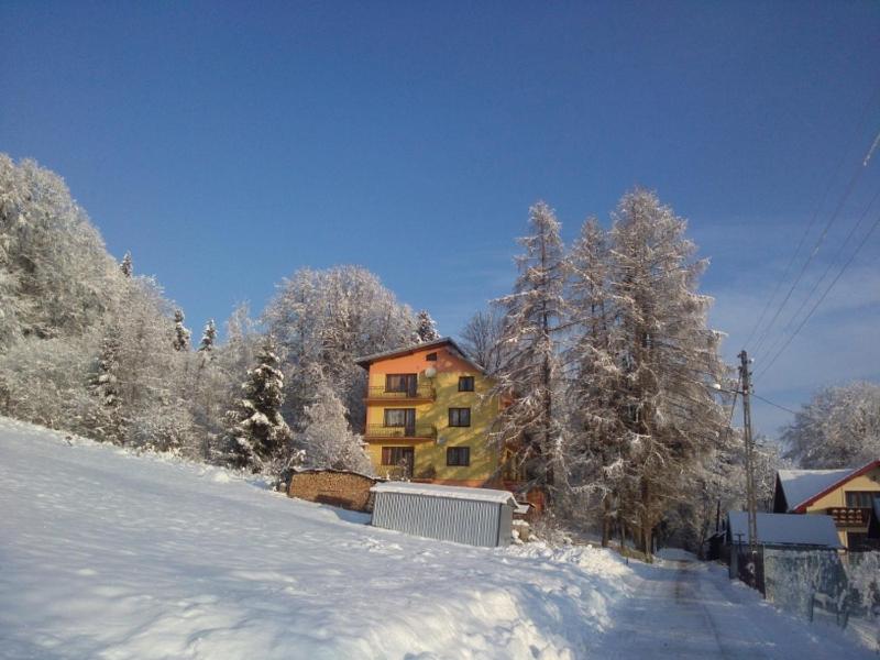 Το Raj Muszyna Apartamenty z widokiem na panoramę górską τον χειμώνα