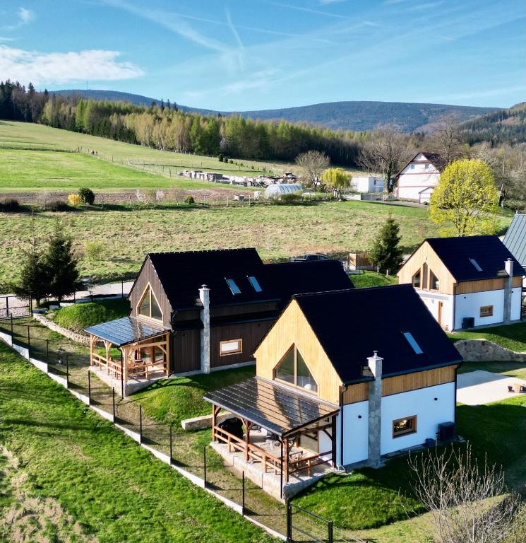 an aerial view of a house in a field at Izera House in Świeradów-Zdrój