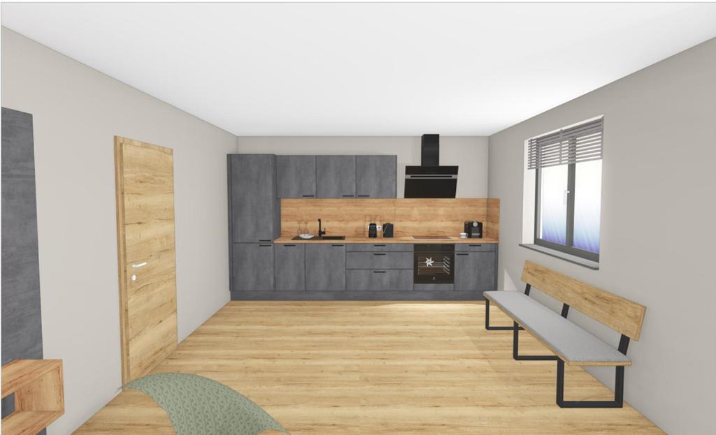 a kitchen with a bench and a sink at Martha's Alpine Apartment in Obsteig