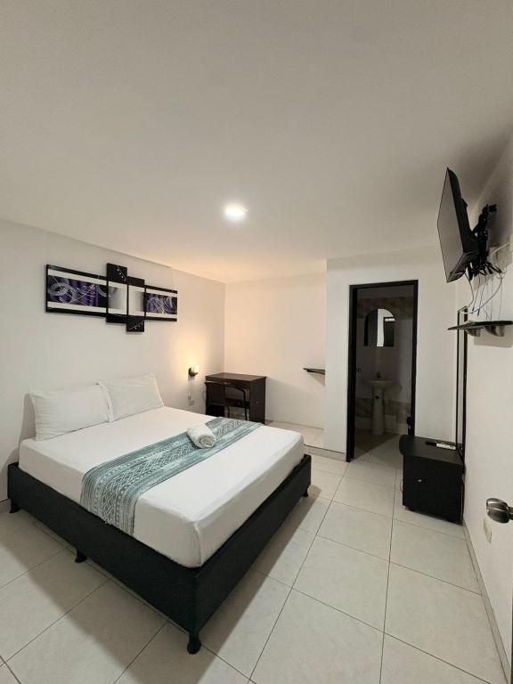 a bedroom with a bed and a television in it at Hotel Plaza Roma in Ríohacha
