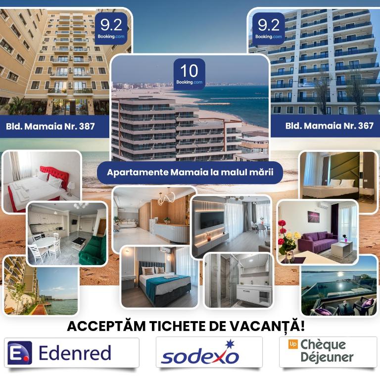 a collage of different pictures of a building at Cazare Apartmente in SolidHouse Mamaia in Mamaia