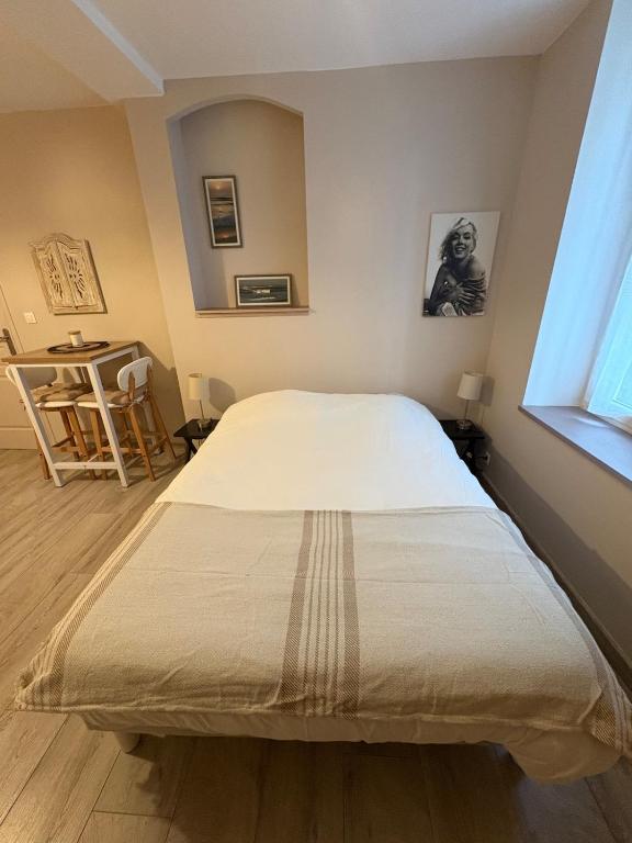 a large bed in a room with a window at Studio Cosy avec Cour Privée in Fleury