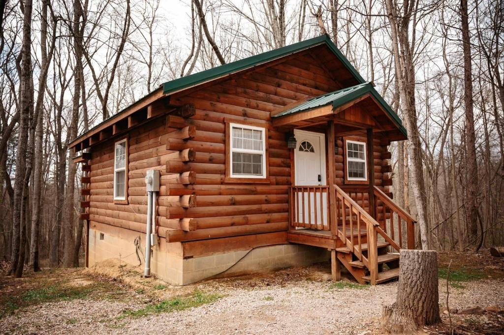 a wooden cabin in the middle of the woods at Jack Pine Hollow in Logan