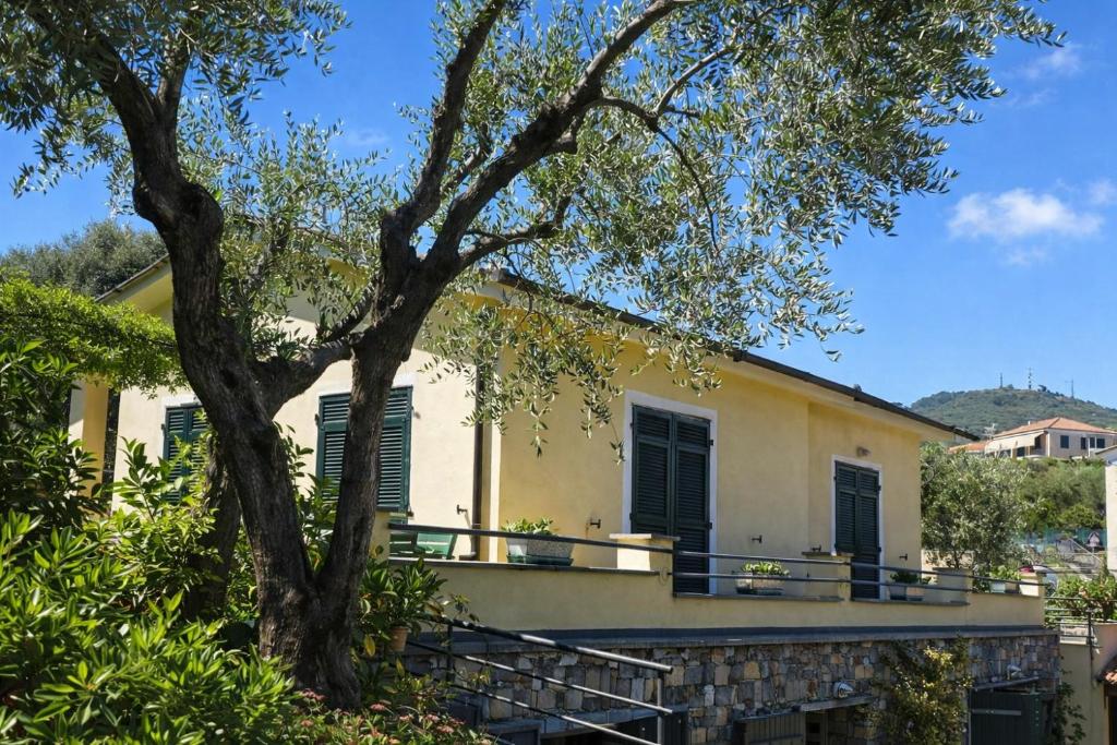 a yellow house with a tree in front of it at La casa di Fedra in Imperia