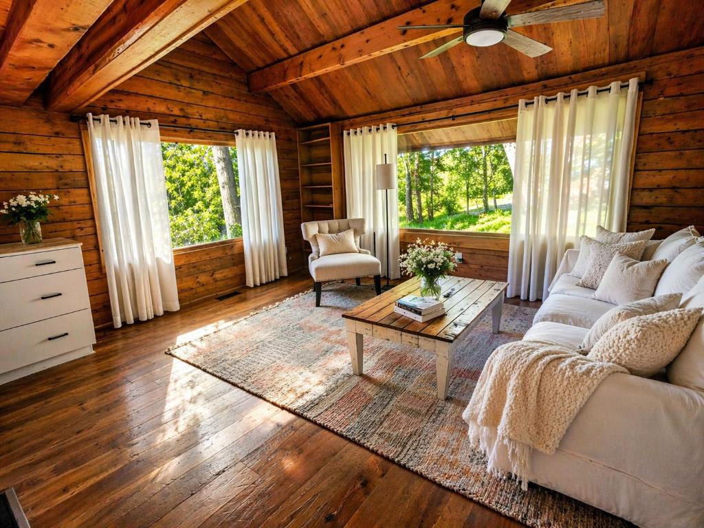 a living room with a couch and a table at Log Cabin with Mountain Views in Palmer