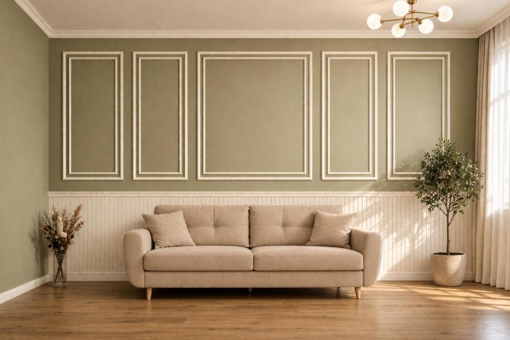 a living room with a couch in front of a wall at Ophir Apartment Ultracentral,the greenest and brightest central area,3 parking space in the large yard in Cluj-Napoca