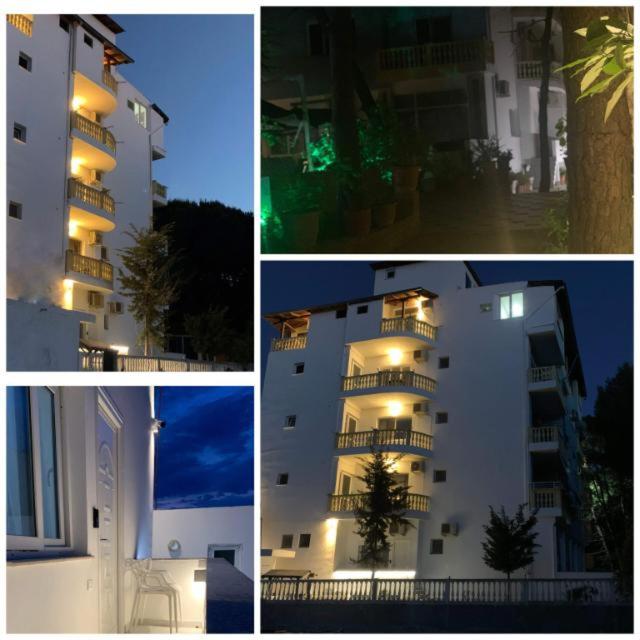 a group of pictures of a building with lights at H Veza in Spille