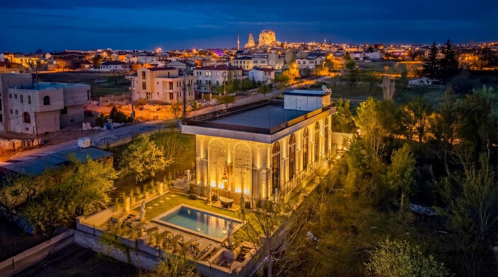 an aerial view of a building at night at WM Cappadocia in Nevşehir