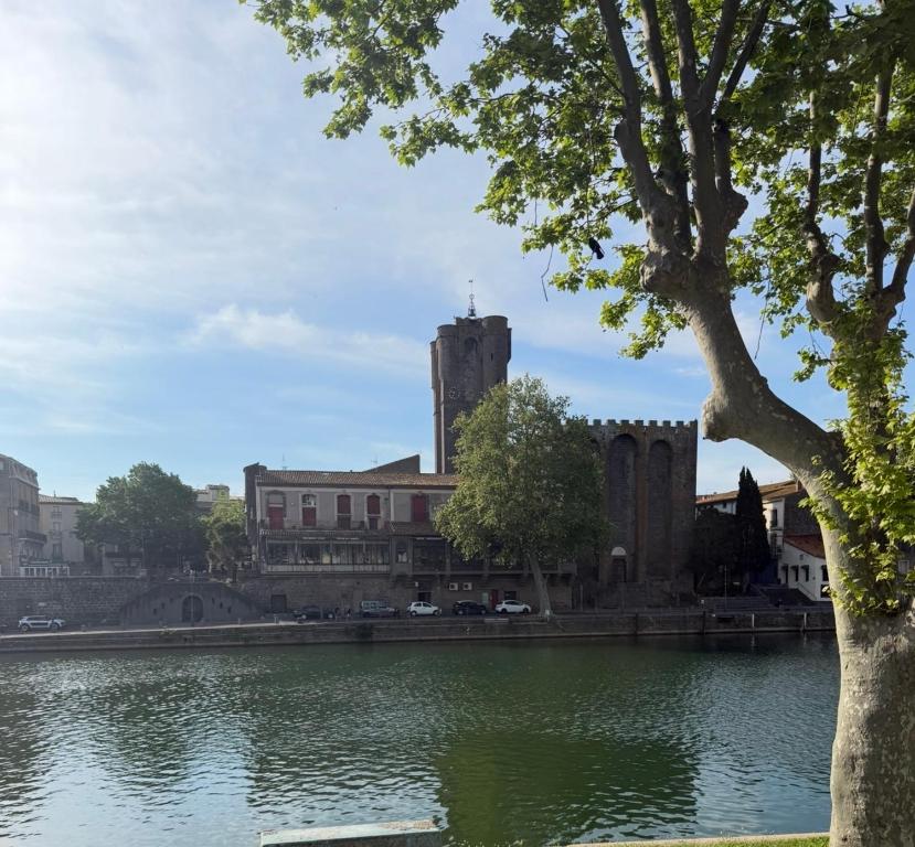 a view of a church and a lake at Agde centre historique avec vue in Agde
