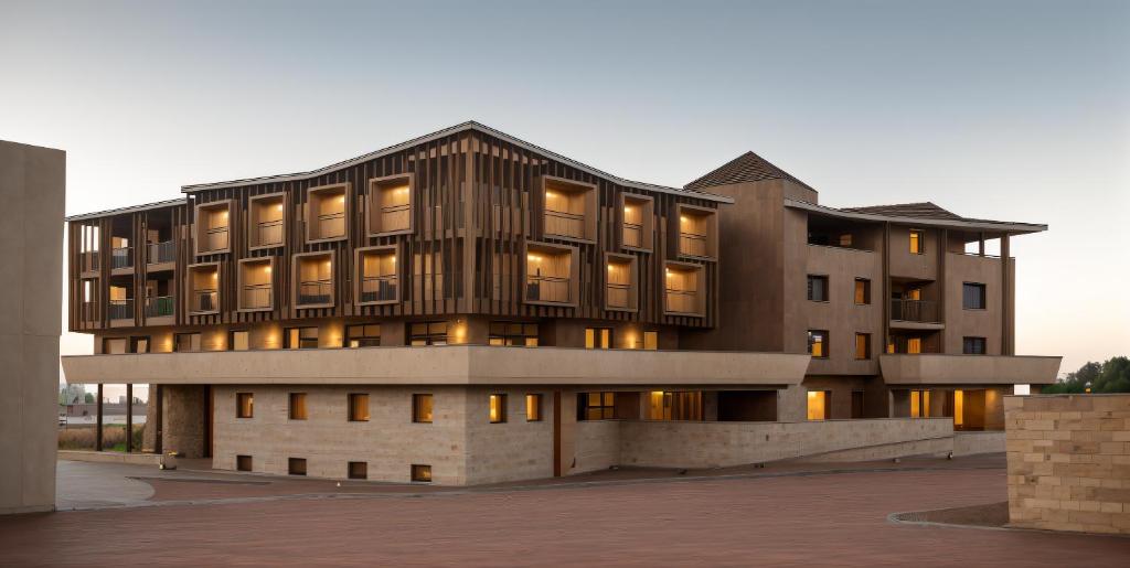budynek z włączonymi światłami przed nim w obiekcie Aparthotel KRONPLATZ Luxury House w mieście Valdaora