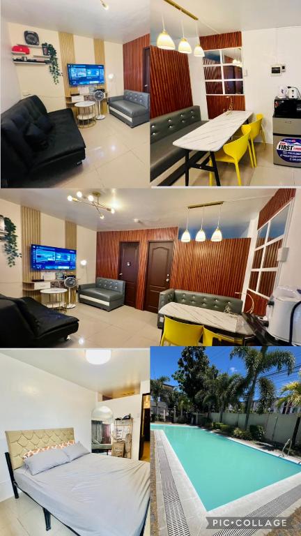 a collage of four pictures of a pool at Mamby Gray's Place Balcony, Karaoke ,Wifi,Netflix &Kitchen in Imus