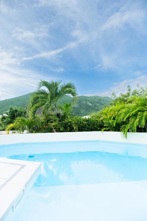 a swimming pool with a view of the mountains at Quiet loft studio - Pinel side in Cul de Sac